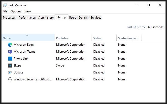 Disable the startup apps